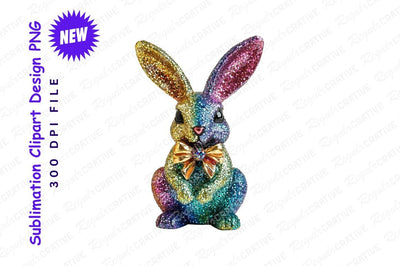 Rainbow Glitter Easter Bunny With Bow Clipart Png Sublimation Regulrcrative 