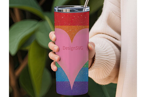 Rainbow Glitter Heart 20oz Tumbler Wrap Sublimation DesignSVG 