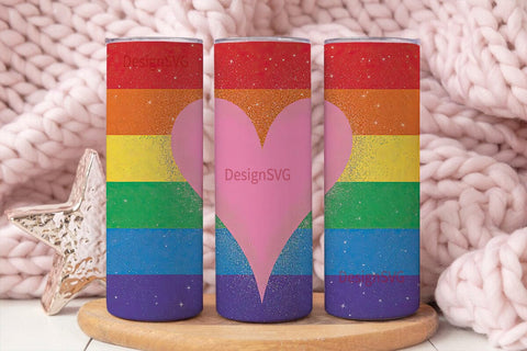 Rainbow Glitter Heart 20oz Tumbler Wrap Sublimation DesignSVG 