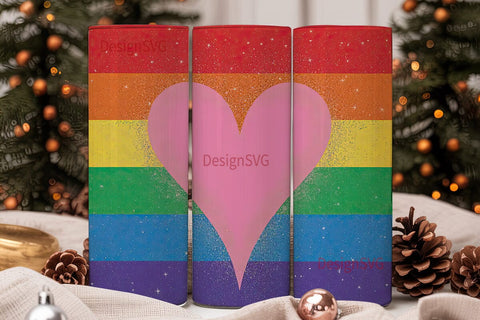Rainbow Glitter Heart 20oz Tumbler Wrap Sublimation DesignSVG 