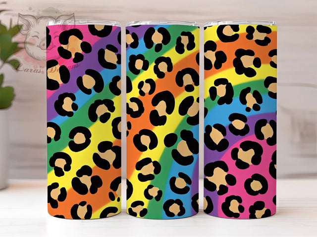 Rainbow Glitter Leopard 20oz Tumbler Wrap, Rainbow Tie-Dye, Leopard Print, Colorful Wrap, Animal Print Design, 20oz Tumbler Wrap, Sublimation PNG Sublimation Lara' s Designs 