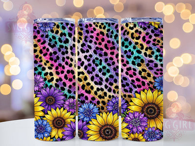 Rainbow Glitter Leopard Sunflowers 20oz Tumbler, Rainbow Motif, Glitter Design, Leopard Print, Sunflower Theme, Bold Aesthetic, 20oz Wrap, Sublimation Tumbler Sublimation SvggirlplusArt 