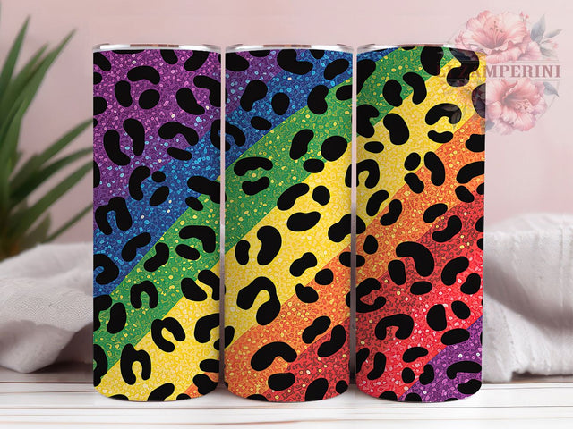 Rainbow Glitter Leopard Tumbler, Glitter Leopard Sublimation Design, Sparkling Rainbow Art, 20oz Glitter Tumbler, Whimsical Leopard Mug, Shiny Rainbow Cup, Stylish Leopard Wrap Sublimation Li Zamperini 