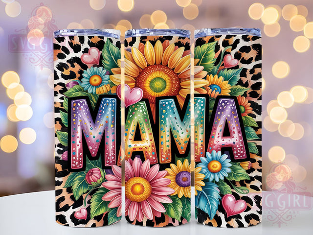 Rainbow Glitter MAMA Leopard 20oz Tumbler, MAMA Tumbler Wrap, Leopard Print Tumbler, Sunflower Floral Tumbler, 20oz Tumbler Design, Floral Tumbler Wrap, Sublimation Mom Tumbler Sublimation SvggirlplusArt 