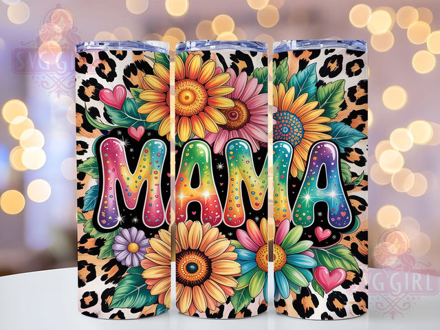 Rainbow Glitter MAMA Leopard 20oz Tumbler, MAMA Tumbler Wrap, Leopard Print Tumbler, Sunflower Floral Tumbler, 20oz Tumbler Design, Floral Tumbler Wrap, Sublimation Mom Tumbler Sublimation SvggirlplusArt 