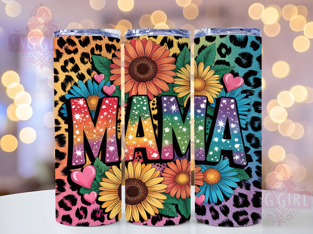 Rainbow Glitter MAMA Leopard 20oz Tumbler, MAMA Tumbler Wrap, Leopard Print Tumbler, Sunflower Floral Tumbler, 20oz Tumbler Design, Floral Tumbler Wrap, Sublimation Mom Tumbler Sublimation SvggirlplusArt 