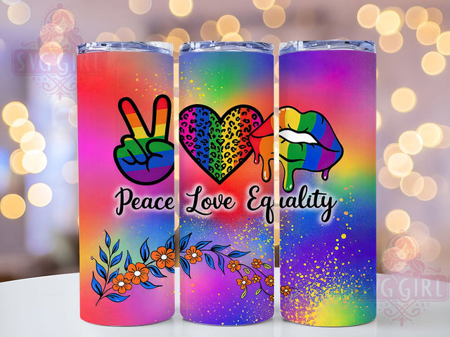 Rainbow Glitter Peace Love Equality Tumbler, LGBT Glitter Cup, Peace Love Equality Tumbler, Rainbow Equality Drinkware, Sublimation Glitter Wrap, 20Oz Pride Wrap, Equality Peace Love Cup Sublimation SvggirlplusArt 