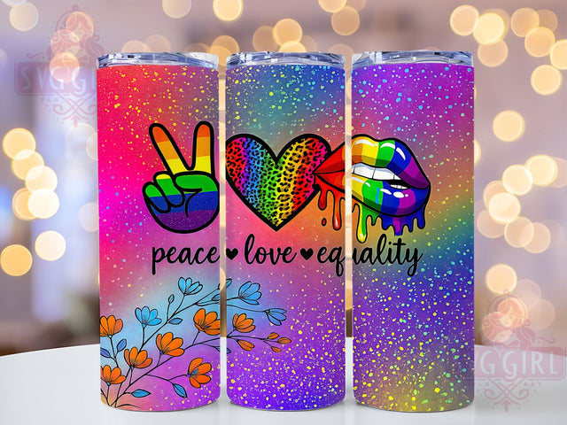 Rainbow Glitter Peace Love Equality Tumbler, LGBT Glitter Cup, Peace Love Equality Tumbler, Rainbow Equality Drinkware, Sublimation Glitter Wrap, 20Oz Pride Wrap, Equality Peace Love Cup Sublimation SvggirlplusArt 