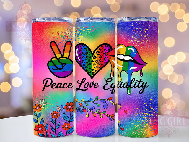 Rainbow Glitter Peace Love Equality Tumbler, LGBT Glitter Cup, Peace Love Equality Tumbler, Rainbow Equality Drinkware, Sublimation Glitter Wrap, 20Oz Pride Wrap, Equality Peace Love Cup Sublimation SvggirlplusArt 