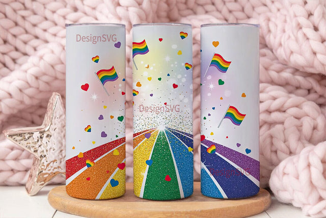 Rainbow Glitter Pride 20oz Tumbler Wrap Sublimation DesignSVG 