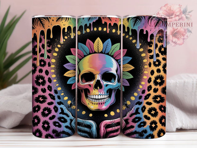 Rainbow Glitter Skull 20oz Tumbler Wrap, Rainbow Glitter Tumbler, Drip Tumbler Design, Vibrant Tumbler Wrap, 20oz Tumbler Design, Glitter Skull Tumbler, Sublimation Skull Tumbler Sublimation Li Zamperini 