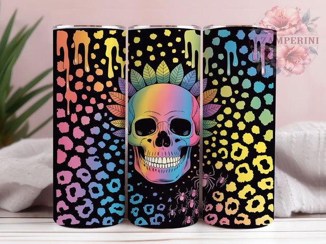 Rainbow Glitter Skull 20oz Tumbler Wrap, Rainbow Glitter Tumbler, Drip Tumbler Design, Vibrant Tumbler Wrap, 20oz Tumbler Design, Glitter Skull Tumbler, Sublimation Skull Tumbler Sublimation Li Zamperini 