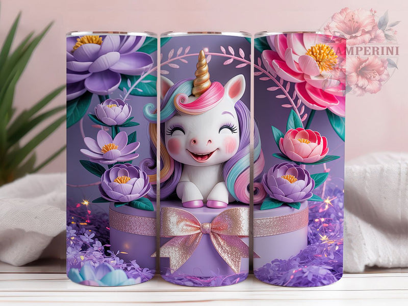 Rainbow Glitter Unicorn Tumbler, Rainbow Glitter Wrap, Spring Flowers Pattern, Sublimation Cup, 20oz Skinny Tumbler, Fantasy Drinkware, Magical Design Sublimation Li Zamperini 