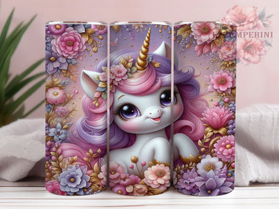 Rainbow Glitter Unicorn Tumbler, Rainbow Glitter Wrap, Spring Flowers Pattern, Sublimation Cup, 20oz Skinny Tumbler, Fantasy Drinkware, Magical Design Sublimation Li Zamperini 