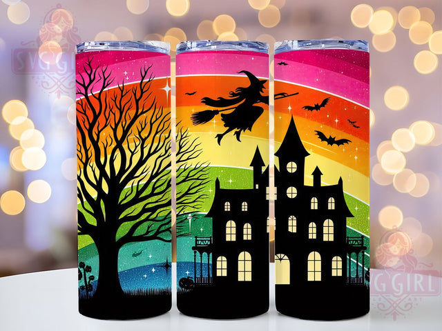 Rainbow Glitter Witch Halloween Tumbler, Rainbow Witch Sublimation PNG, Haunted House Cup Wrap, 20oz Spooky Season Design, Ghost & Pumpkin Tumbler, Colorful Halloween Wrap, Neon Halloween Drinkware Sublimation SvggirlplusArt 