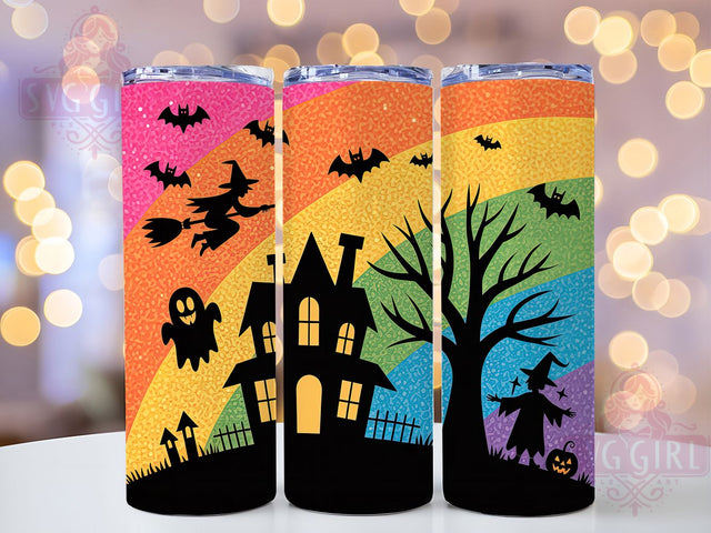 Rainbow Glitter Witch Halloween Tumbler, Rainbow Witch Sublimation PNG, Haunted House Cup Wrap, 20oz Spooky Season Design, Ghost & Pumpkin Tumbler, Colorful Halloween Wrap, Neon Halloween Drinkware Sublimation SvggirlplusArt 
