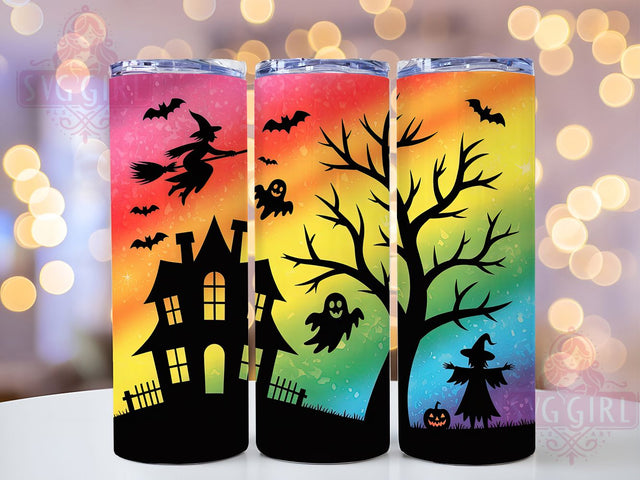 Rainbow Glitter Witch Halloween Tumbler, Rainbow Witch Sublimation PNG, Haunted House Cup Wrap, 20oz Spooky Season Design, Ghost & Pumpkin Tumbler, Colorful Halloween Wrap, Neon Halloween Drinkware Sublimation SvggirlplusArt 