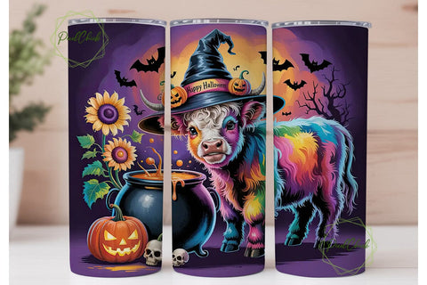 Rainbow Halloween Cow 20oz Tumbler Wrap Sublimation PixelChick 