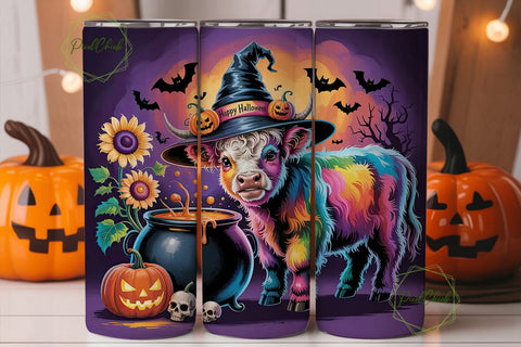 Rainbow Halloween Cow 20oz Tumbler Wrap Sublimation PixelChick 