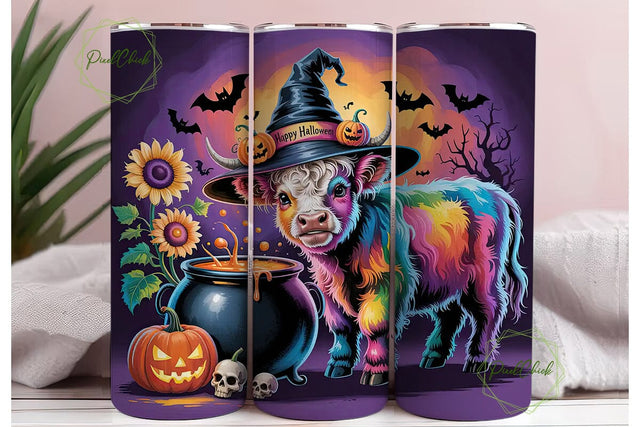 Rainbow Halloween Cow 20oz Tumbler Wrap Sublimation PixelChick 