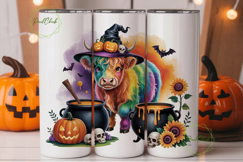 Rainbow Halloween Cow 20oz Tumbler Wrap Sublimation PixelChick 