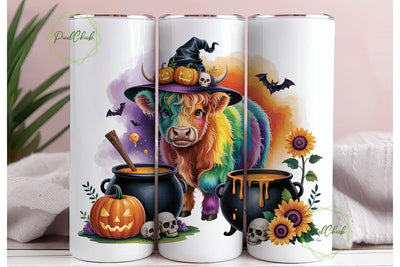 Rainbow Halloween Cow 20oz Tumbler Wrap Sublimation PixelChick 