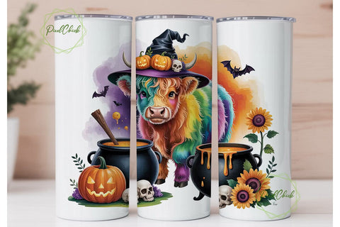 Rainbow Halloween Cow 20oz Tumbler Wrap Sublimation PixelChick 
