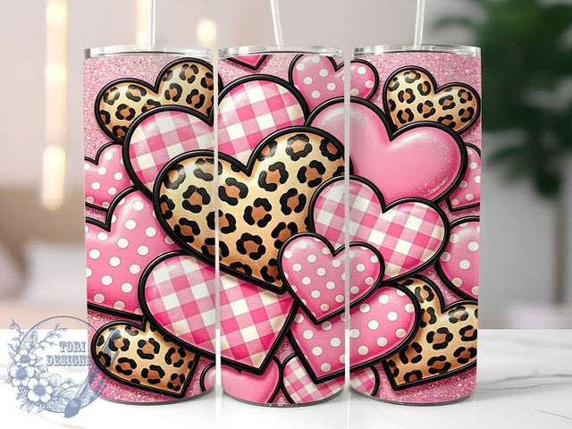 Rainbow Heart Pattern 20oz Tumbler Wrap, Rainbow Motif, Heart Pattern, Colorful Design, Whimsical Charm, Cute Style, Skinny Tumbler, Sublimation PNG Sublimation ToriDesigns 