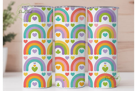 Rainbow Hearts 20oz Tumbler Wrap Sublimation PixelChick 
