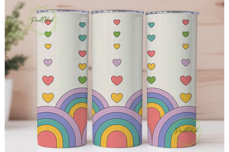 Rainbow Hearts 20oz Tumbler Wrap Sublimation PixelChick 