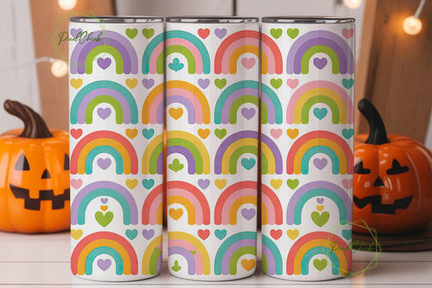 Rainbow Hearts 20oz Tumbler Wrap Sublimation PixelChick 