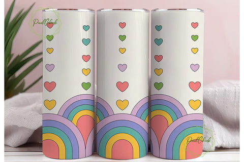 Rainbow Hearts 20oz Tumbler Wrap Sublimation PixelChick 