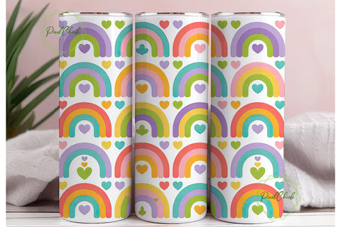 Rainbow Hearts 20oz Tumbler Wrap Sublimation PixelChick 