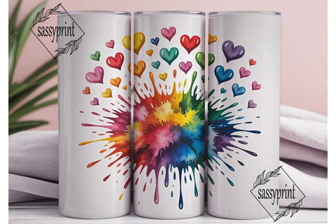 Rainbow Hearts Explosion 20oz Tumbler Sublimation sassyprint 