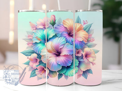 Rainbow Hibiscus 20oz Skinny Tumbler, Summer Hawaiian Tumbler Png, Straight & Tapered Tumbler Wrap, Instant Digital Download Sublimation ToriDesigns 
