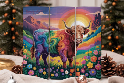 Rainbow Highland Cow 20oz Tumbler Wrap Sublimation DesignSVG 