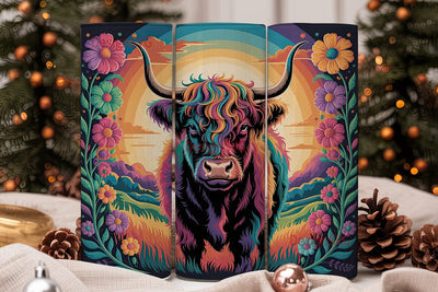 Rainbow Highland Cow 20oz Tumbler Wrap Sublimation DesignSVG 