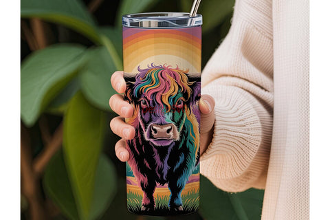 Rainbow Highland Cow 20oz Tumbler Wrap Sublimation DesignSVG 