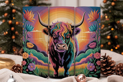 Rainbow Highland Cow 20oz Tumbler Wrap Sublimation DesignSVG 