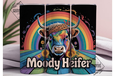 Rainbow Highland Cow 20oz Tumbler Wrap Sublimation sassyprint 