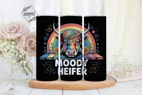 Rainbow Highland Cow 20oz Tumbler Wrap Sublimation sassyprint 