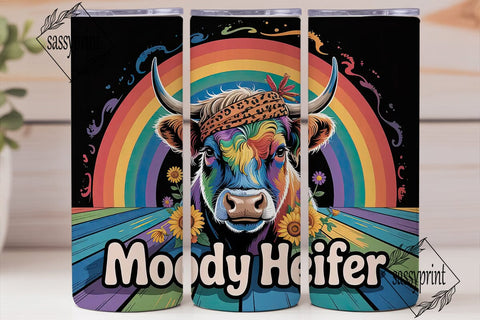 Rainbow Highland Cow 20oz Tumbler Wrap Sublimation sassyprint 