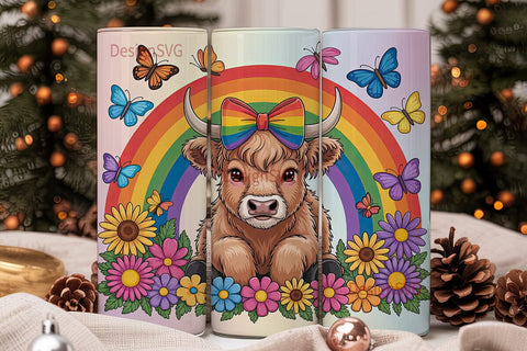 Rainbow Highland Cow Calf 20oz Tumbler Sublimation DesignSVG 