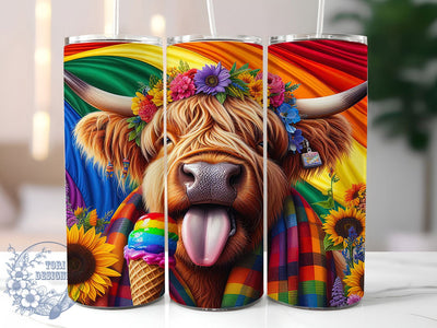 Rainbow Highland Cow LGBTQ Pride Tumbler Wrap, Pride Highland Cow Cup, Rainbow Cow Tumbler Wrap, LGBTQ Pride Tumbler, 20Oz Tumbler Wrap, Sublimation Pride Tumbler, Highland Cow Drinkware Sublimation ToriDesigns 