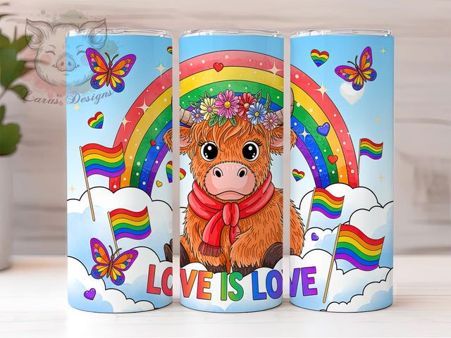 Rainbow Highland Cow Love Is Love Tumbler Wrap, Pride Highland Cow, Baby Cow Tumbler Wrap, LGBT Cow Design, 20oz Pride Wrap, Rainbow Cow Tumbler, Cute Pride Animal Sublimation Lara' s Designs 