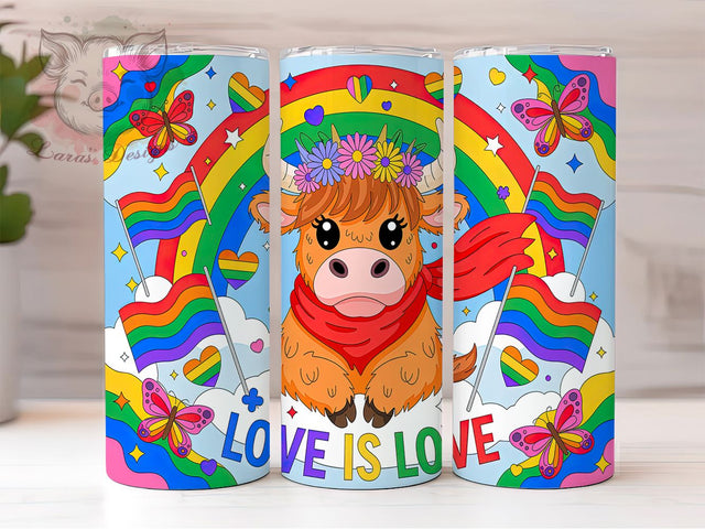 Rainbow Highland Cow Love Is Love Tumbler Wrap, Pride Highland Cow, Baby Cow Tumbler Wrap, LGBT Cow Design, 20oz Pride Wrap, Rainbow Cow Tumbler, Cute Pride Animal Sublimation Lara' s Designs 