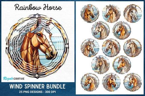 Rainbow Horse Wind Spinner Sublimation Designs Bundle Sublimation Regulrcrative 