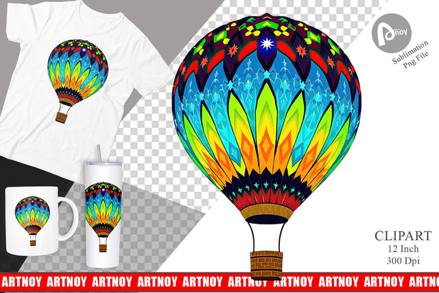 Rainbow Hot Air Balloon Clipart Sublimation artnoy 