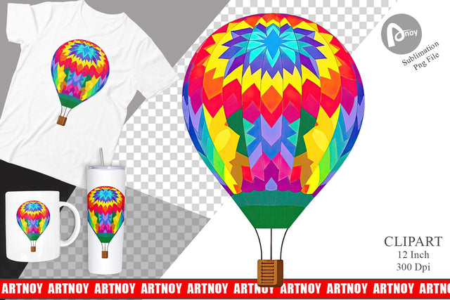 Rainbow Hot Air Balloon Clipart Sublimation artnoy 