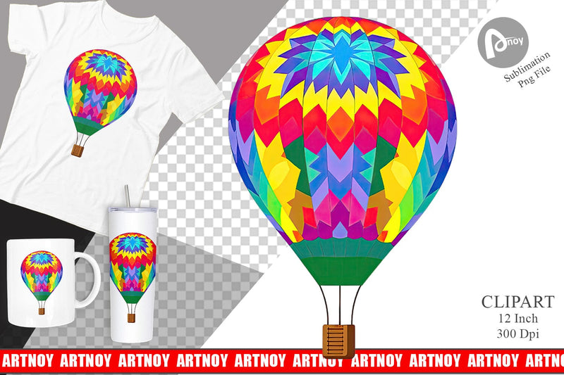 Rainbow Hot Air Balloon Clipart Sublimation artnoy 